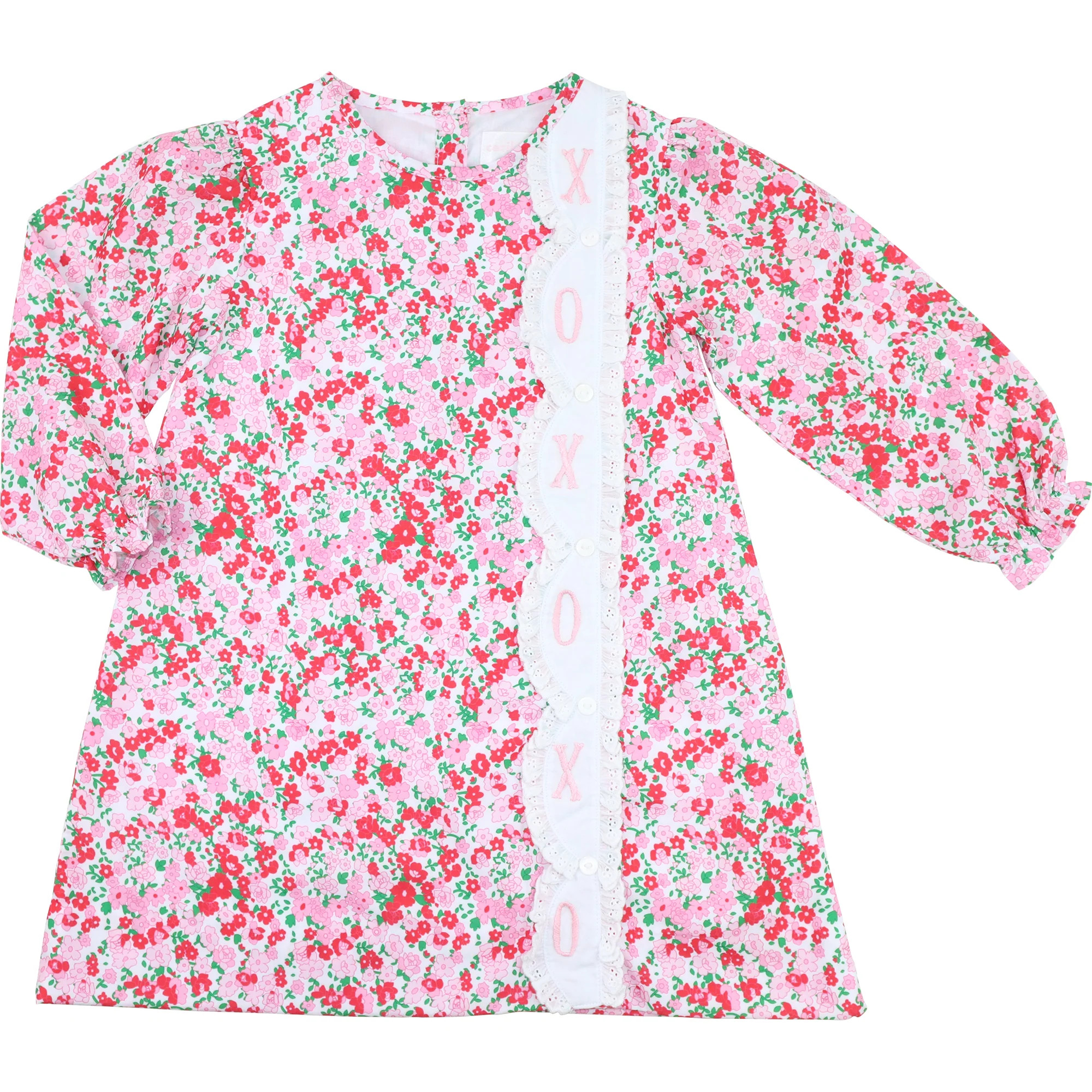 Pink Floral Embroidered XOXO Eyelet Dress | Cecil and Lou