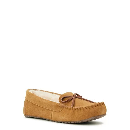 Joyspun Women's Suede Moccasin Slippers, Wide Width Available | Walmart (US)