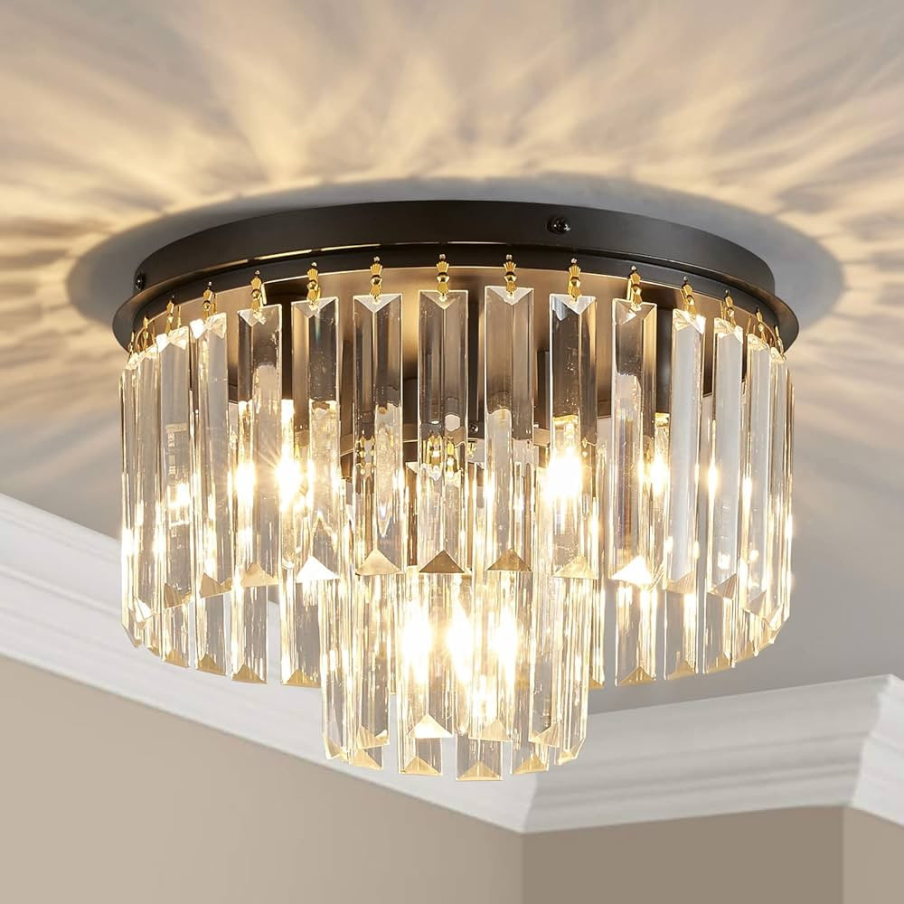 AGV LIGHTING Crystal Ceiling Light Fixture, Modern Semi Flush Ceiling Light, D12 x H8, E12 Base 3... | Amazon (US)