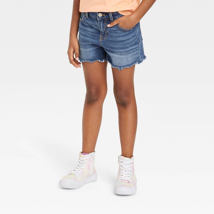 Girls' Cut-Off Lace Pocket Jean Shorts - Cat & Jack™ Dark Wash | Target