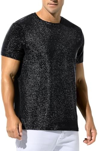 Arjen Kroos Men's Shiny Shirts Short Sleeve Sparkly Disco Rave Hot Tops Nightclub Glitter T-Shirt | Amazon (US)