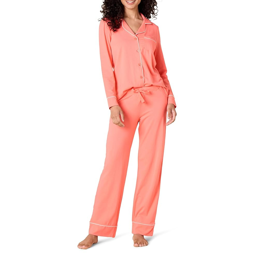 Amazon Essentials Women's Cotton Modal Long-Sleeve Shirt and Full-Length Bottom Pajama Set | Amazon (US)