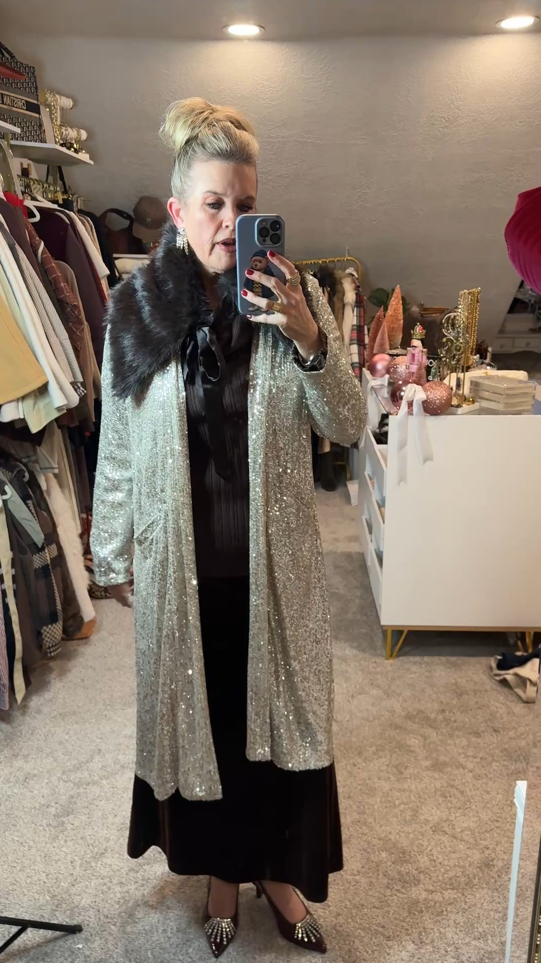 Holiday outfit Inspo

Chocolate Brown and sequins
Is a beautiful combo for the holidays.

Sequins duster Steve Madden tts

Chocolate brown velvet max skirt Ivy Co, last years & I am wear down on hips because I am tall, to make it longer in a small

Amazon  cowl neck textured sweater, tts in a med and great quality. 

Fur stole/shawl with satin ribbon bow


Brown kitten heels with rhinestone detail tts under $40

Anthropologie rhinestone earrings (sold out) linked similar

Comment SHOP below to receive a DM with the link to this post on my LTK ⬇ https://liketk.it/5GWgZ #ltkholiday #ltkootd #ltkover40

#LTKOver40 #LTKHoliday #LTKootd