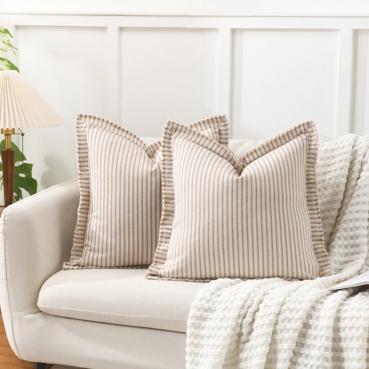 Boho Yarn Dyed Stripe Fringe Pillow Covers Cozy Farmhouse Linen Textured Cushion Cover Soft Accen... | Wayfair North America
