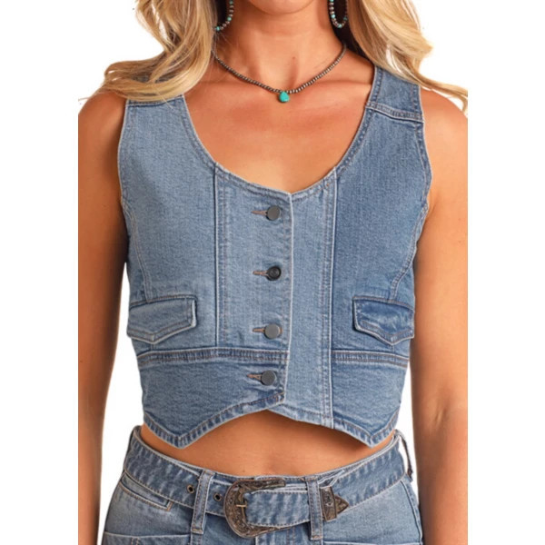 Women's Rock & Roll Denim Two Tone Denim Vest XSmall Midnight Vintage | Scheels