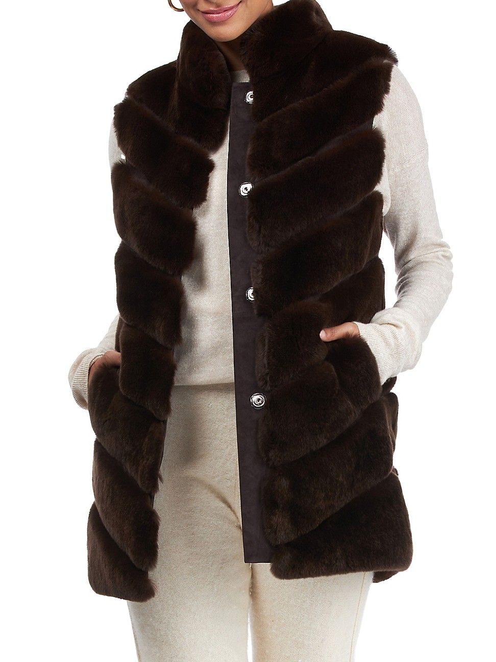 Chevron Rex Rabbit Fur Vest | Saks Fifth Avenue