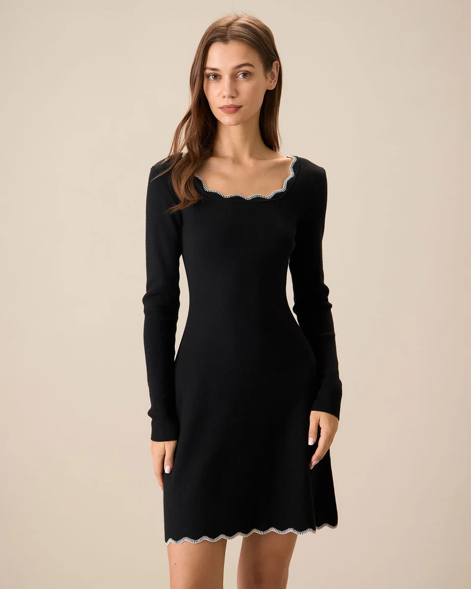 Women's Black Contrasting Knit Mini Dress | rihoas.com