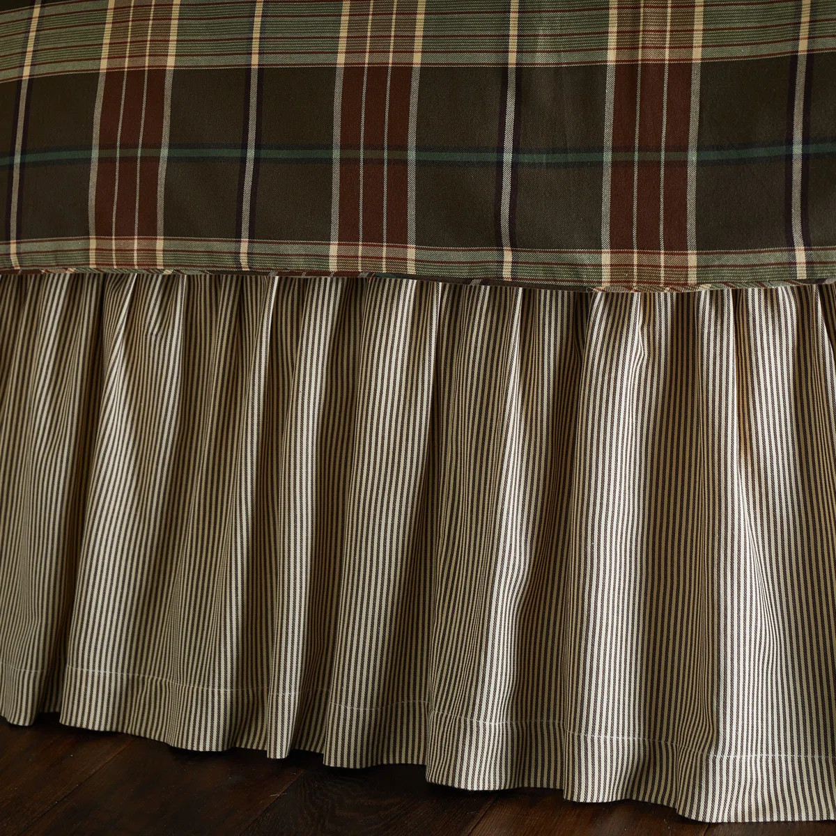 Farmhouse Brown Stripe Gathered Cotton 18" Bed Skirt | Wayfair North America