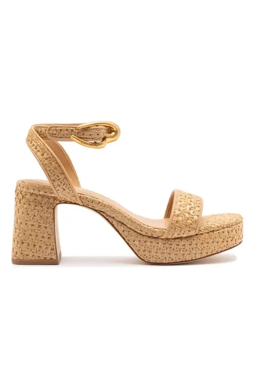 Larroudé Dolly Verona Low Sandal In Natural Raffia and Beige Leather at Nordstrom, Size 10 | Nordstrom
