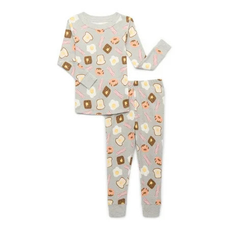 Wonder Nation Toddler Cotton Long Sleeve Sleep Tee and Pants Pajama Set, 2-Piece, Sizes 12M-5T | Walmart (US)