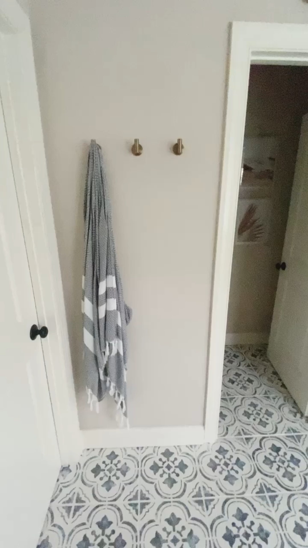 My master bathroom makeover still makes me super proud of all the effort I put into this project. Painting and stenciling the tile floors took a long time, but it was so worth it. In addition to that, the mirror frames, the new hardware, and painted vanities really just transformed this old, outdated, darker bathroom into a modern farmhouse with a coastal and rustic twist. 

 #LTKHome #LTKFindsUnder50 #LTKFindsUnder100