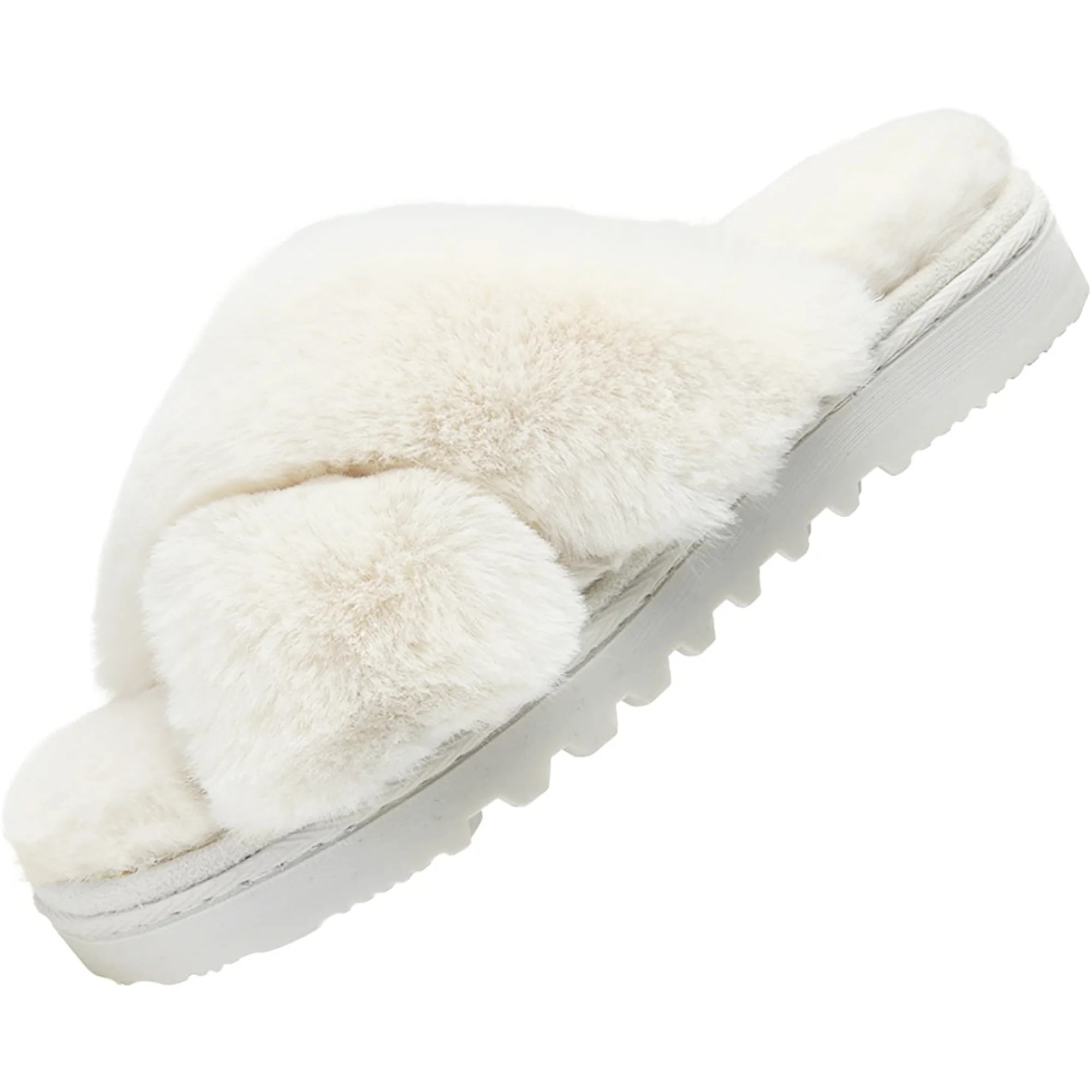 LORDFON Open Toe Cross Band Fuzzy Womens Slippers Fluffy House Slippers with Memory Foam | Walmart (US)