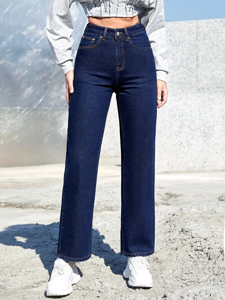 SHEINBlues High Waist Straight Leg Jeans | SHEIN