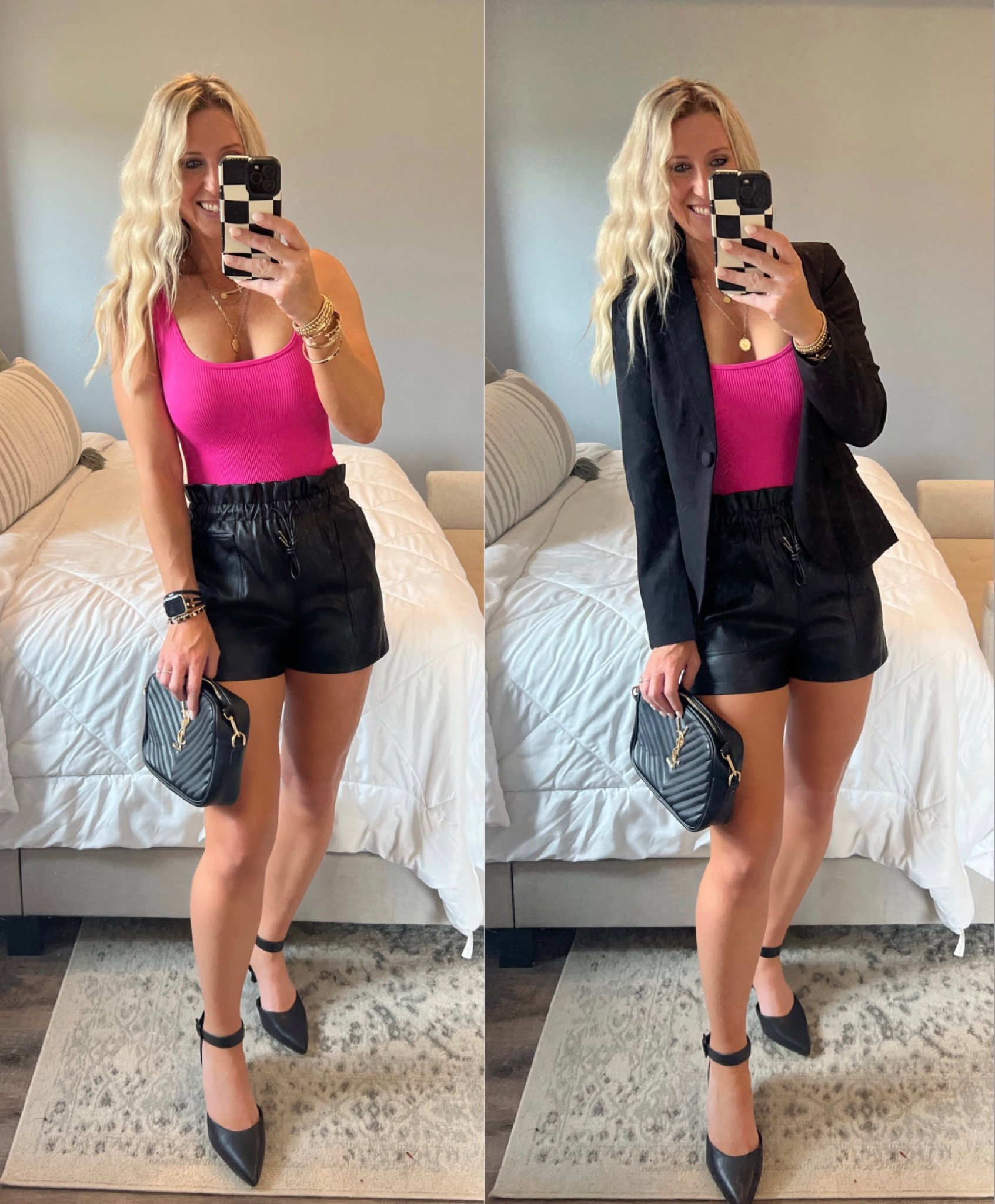 Black strappy heels are on sale for $20 today. Also, isn’t this the cutest date night outfit? These black leather shorts only $20 and 🔥 
.
Wearing a small in shorts, blazer, & bodysuit.
.
.
.
.
#datenight #datenightoutfit #amazonfashion #leathershorts #leathershortsoutfit #blackleathershorts #freepeoplebodysuitdupe #bodysuitamazon #fashionover40 #whattowear #whattoweardatenight #strappyheels

#LTKstyletip #LTKsalealert #LTKFind