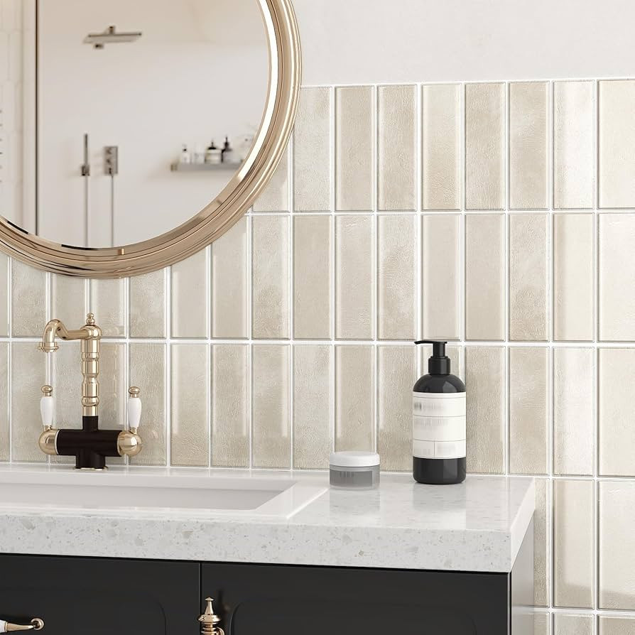 Beige Vintage Subway Tile Peel and Stick Backsplash for Kitchen Waterproof Tile Sticker Stick on ... | Amazon (US)