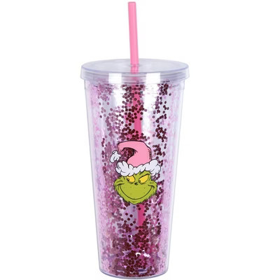 Dr. Seuss The Grinch Glitter Insulated Tumbler 22 oz Travel Cup with Straw (Pink) Pink | Target