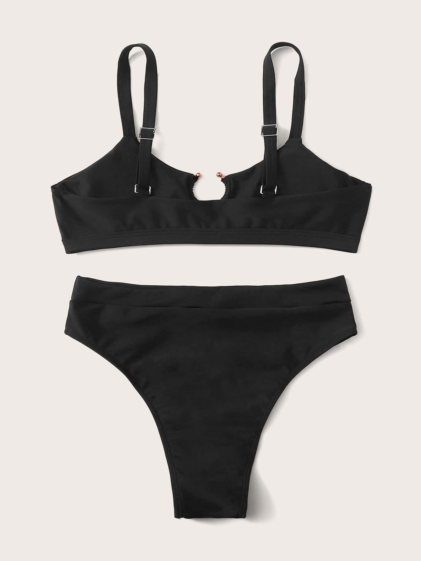 Adjustable Strap High Waisted Bikini Swimsuit | SHEIN