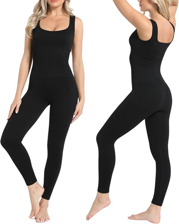 Soo slick Jumpsuits for Women - Tummy Control Square Neck Ribbed Sleeveless | Shapewear Rompers O... | Amazon (US)
