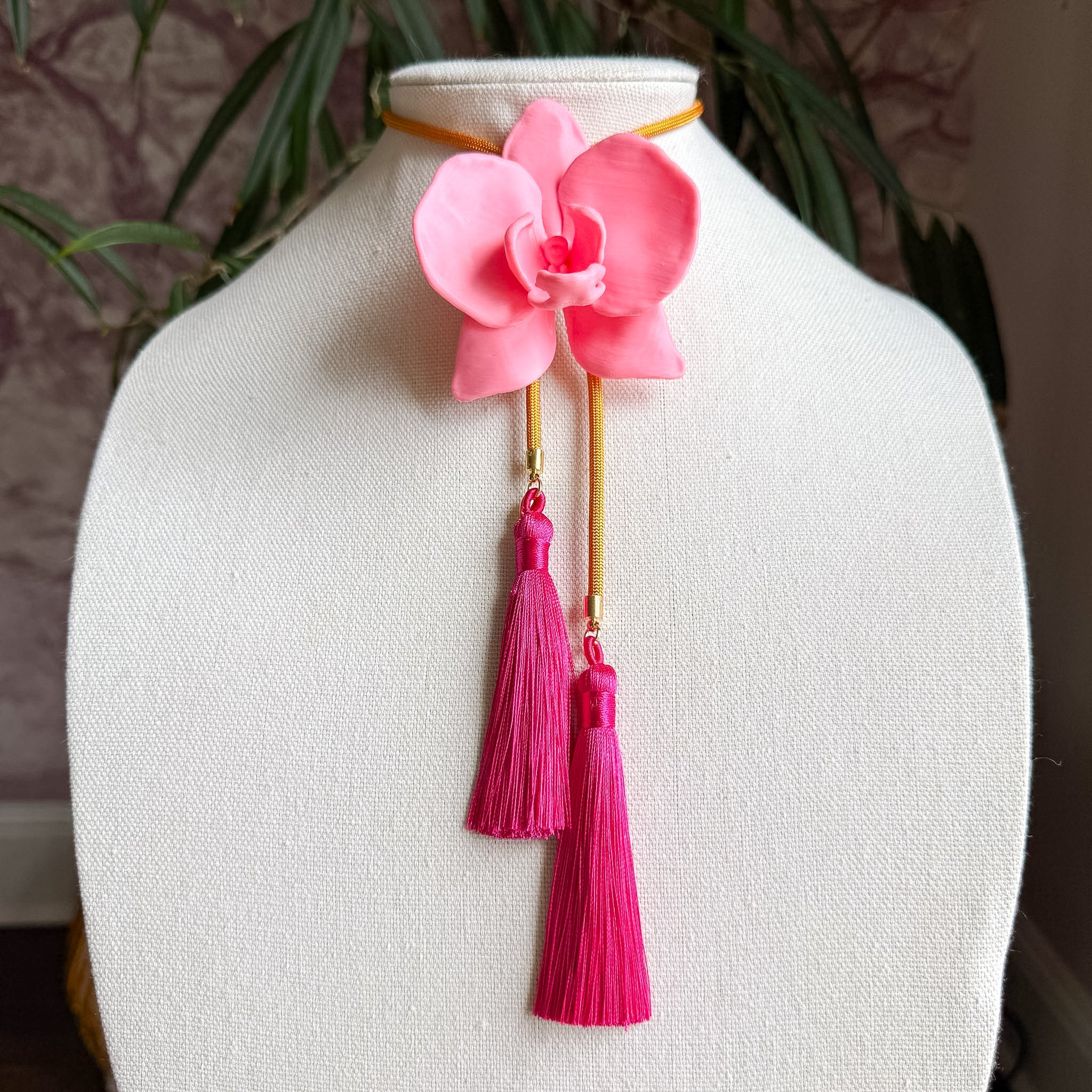 Orchid Bolo Bubblegum Pink with Golden Yellow & Fuchsia | Rahya Jewelry Design