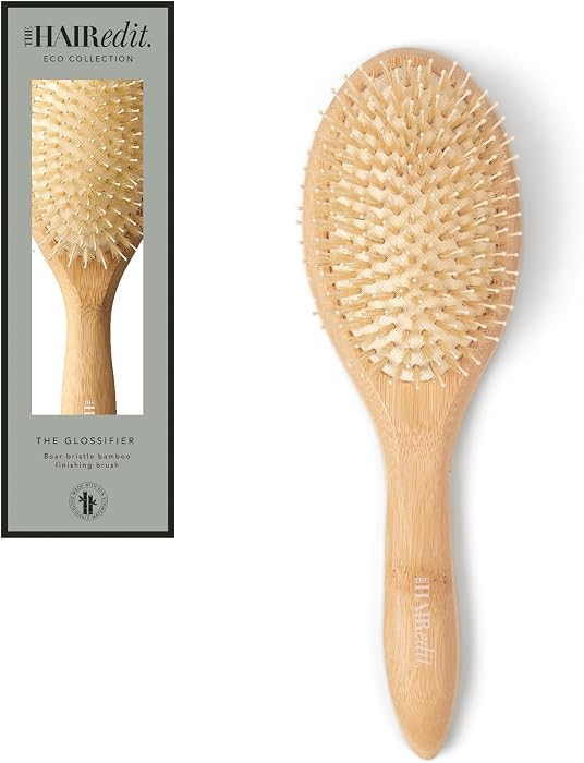 The Hair Edit Glossifier Boar Bristle Bamboo Brush, Hairbrush for Women, Bamboo Finishing Brush f... | Amazon (US)