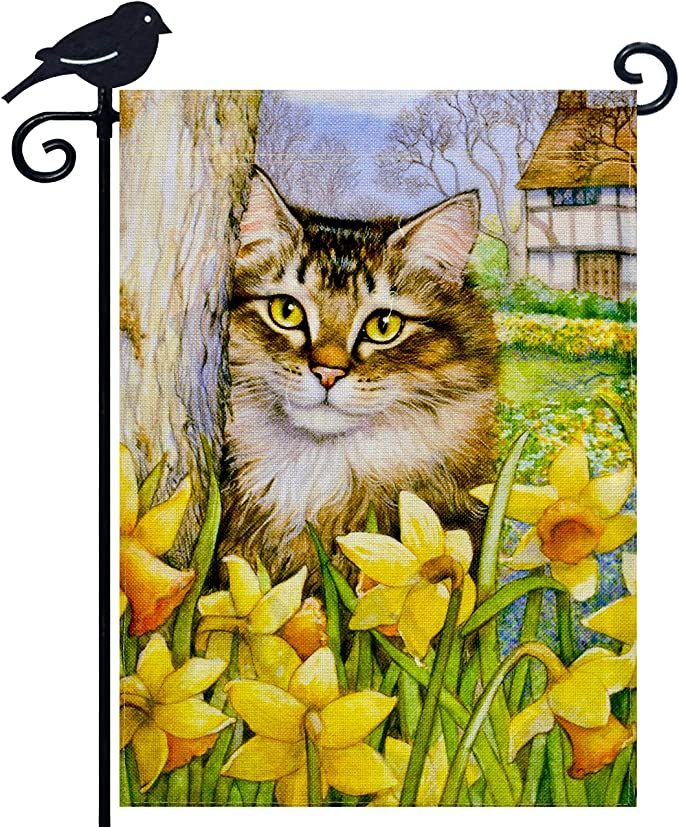 LAYOER Burlap Home Garden Flag 12.5 x 18 inch Double Sided Lovely Cat Kitten Yellow Flower Spring... | Amazon (US)