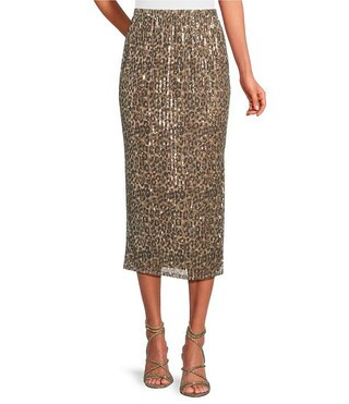 ELAN Cheetah Coordinating Sequin Maxi Sheath Skirt | Dillard's | Dillard's