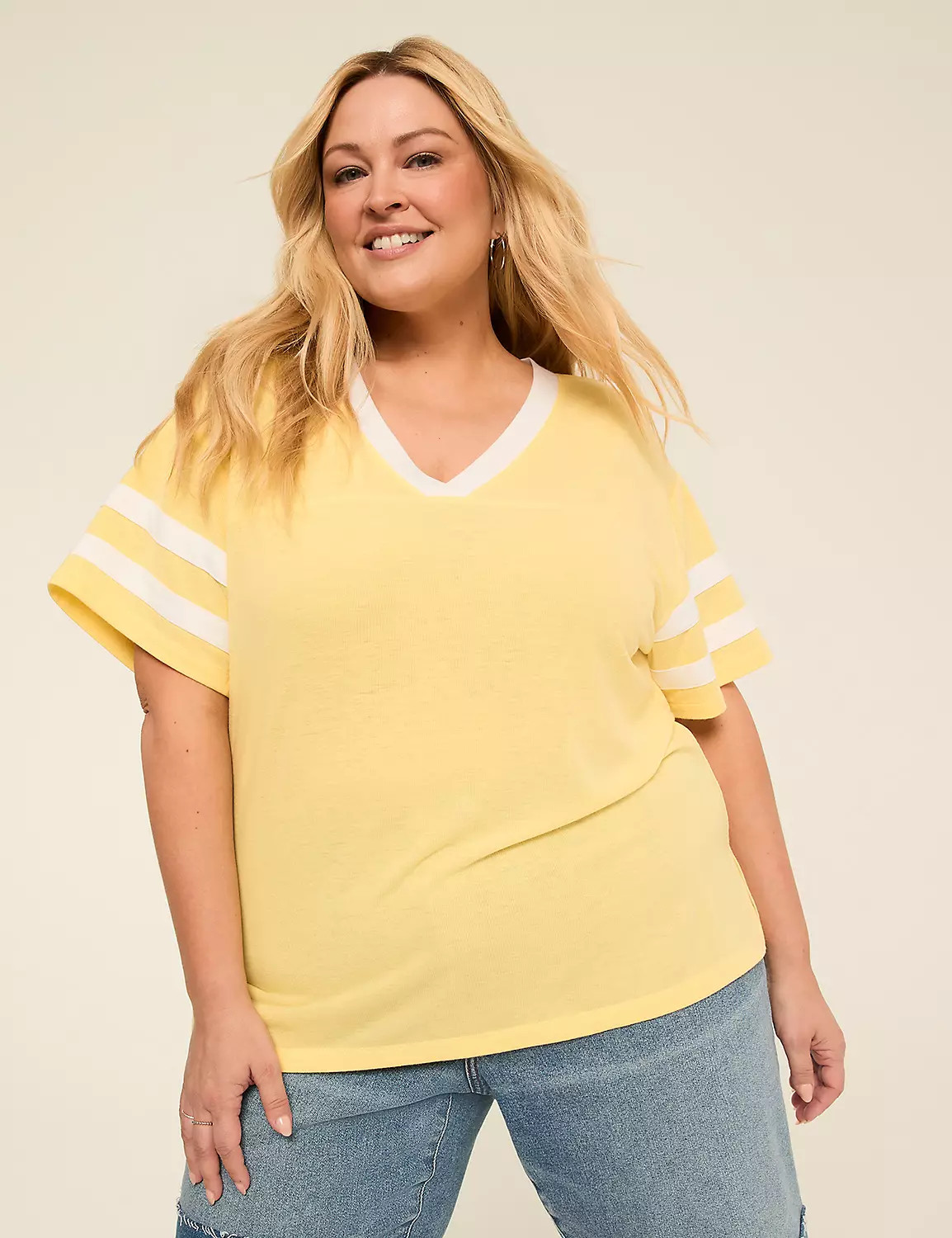 Short-Sleeve V-Neck Striped Tee | Lane Bryant (US)