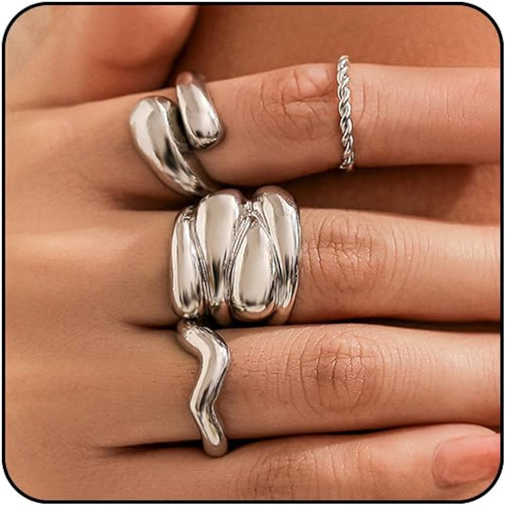 Chunky Gold Rings for Women Adjustable Dainty Silver Rings for Women Gold Stackable Thin Rings Bo... | Amazon (US)