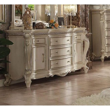 Five Drawer And Two Door Dresser With Carved Cabriole Legs Antique Pearl | Walmart (US)