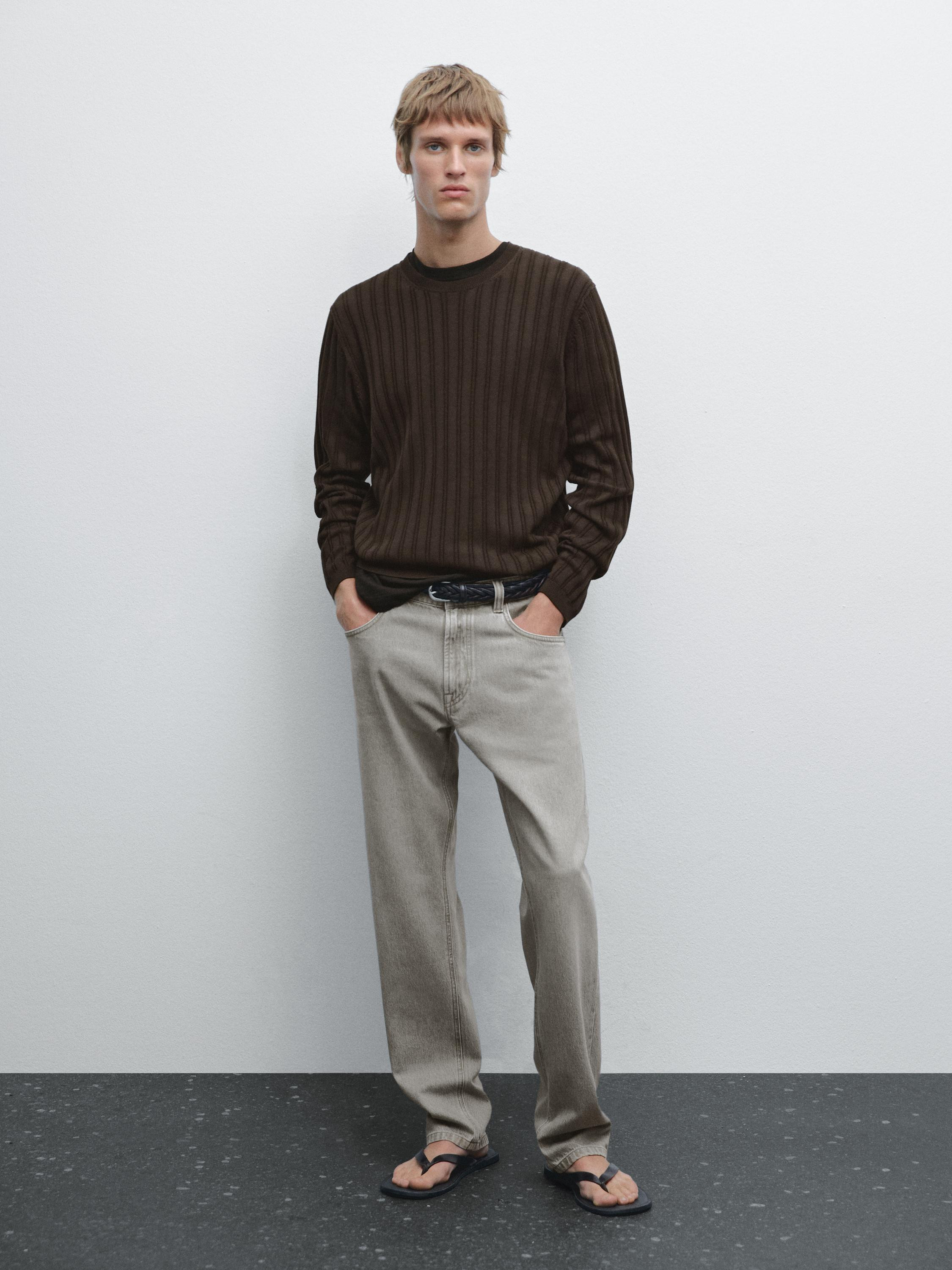 Pullover mit Rundausschnitt und Strukturmuster | Massimo Dutti DE