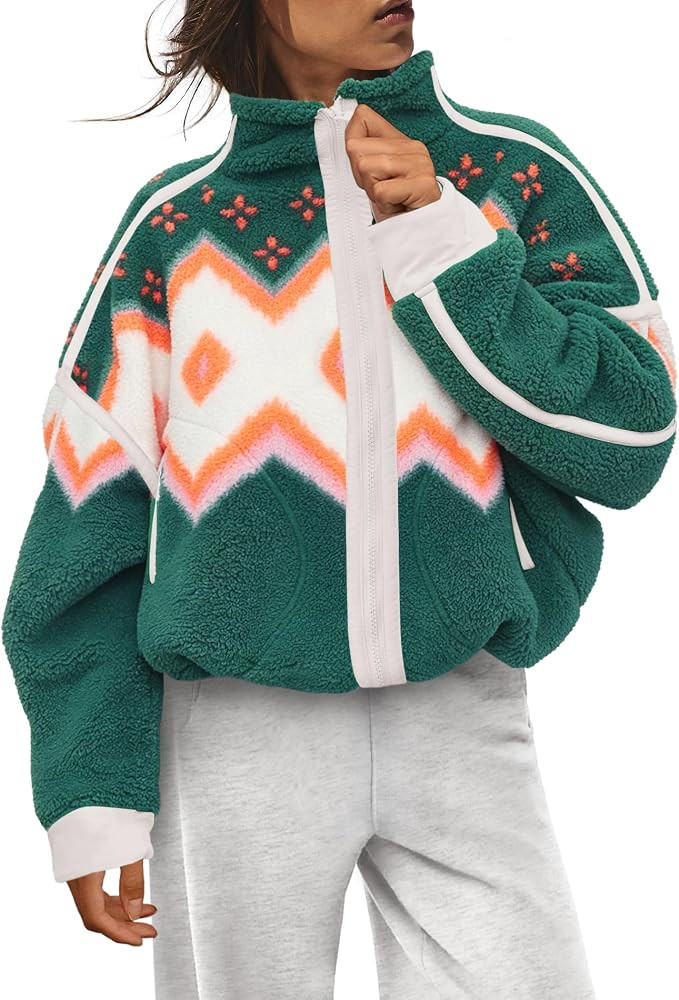 Mock Neck Full Zip Pullover, Casual Oversized Sweatshirt with Pockets, Winter Warm Jackets for Tr... | Amazon (US)