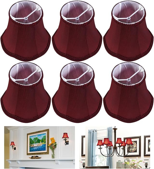 GO&SO Burgundy Silk Chandelier Shades Set of 6 with Dark Petal Braid Clip-On Lampshades (3.15"x5.... | Amazon (US)