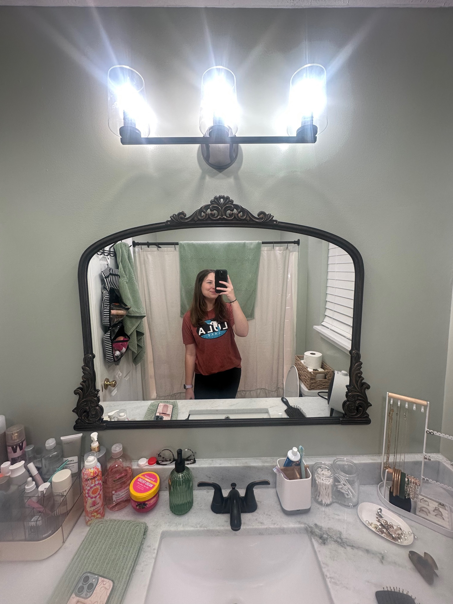 Bathroom makeover, bathroom diy, bathroom mirror, Anthropologie mirror dupe, bronze bathroom, light green bathroomm

#LTKFindsUnder50 #LTKHome