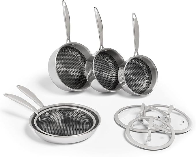VonShef Stainless Steel Pan Set 5Pc - Honeycomb Design, Non Stick Coated Frying Pans & Saucepans ... | Amazon (UK)