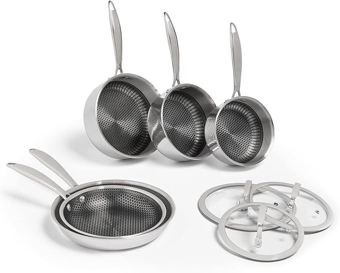 VonShef Stainless Steel Pan Set 5Pc - Honeycomb Design, Non Stick Coated Frying Pans & Saucepans ... | Amazon (UK)