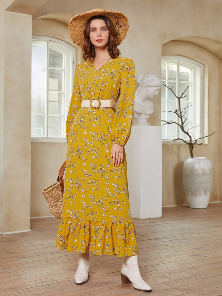 Ditsy Floral Ruffle Hem A-line Dress Without Belted | SHEIN