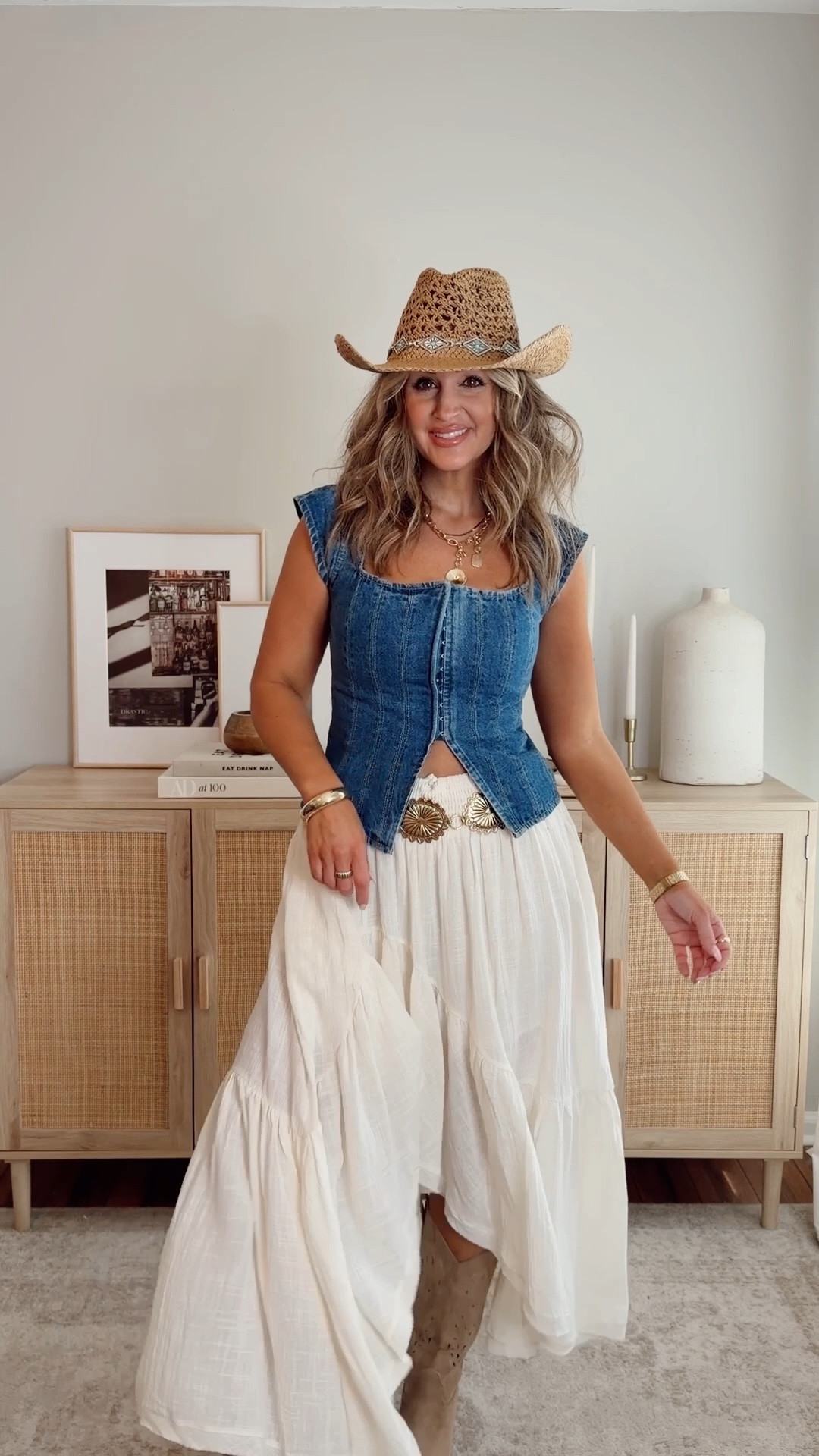 LEANN35 soft western chic concert/festival outfit ideas! wearing a size S in almost everything. if you have a bigger bust or in between size up in the long flowy tops. in a size M in the off the shoulder top, it runs more relaxed, if in betwen size down. shorts, romper + skirts. size M, if in between size down in the chambray skirt, boots fit tts except the dark brown, if in between size down. @VICI  vici, western outfits

#LTKootd
