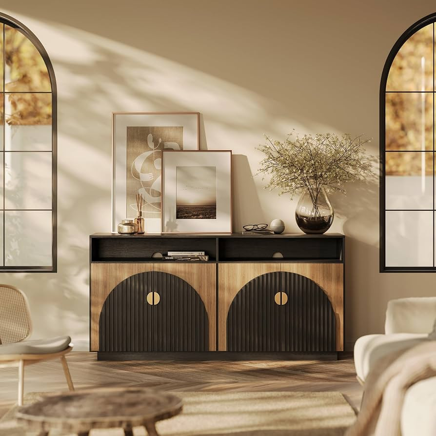 BELLEZE 65 Inch Fluted TV Stand, Mid Century Modern Entertainment Center with Storage Cabinets & ... | Amazon (US)