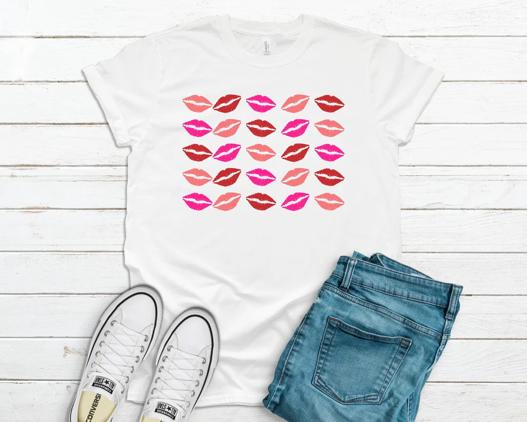 Cute Lips Shirt Valentine Shirt for Her Kisses Shirt - Etsy | Etsy (US)