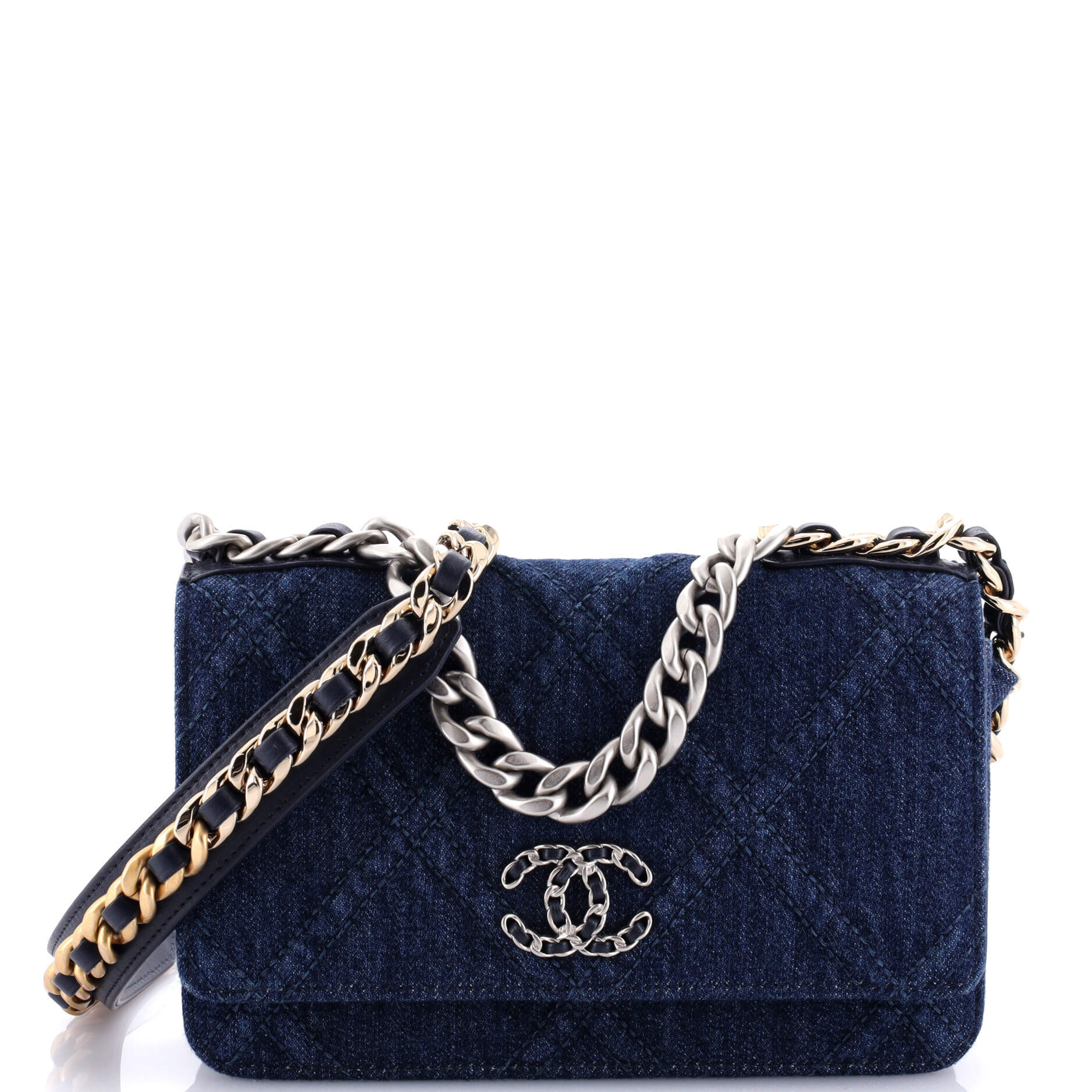 19 Wallet on Chain Quilted Denim | Shop Simon