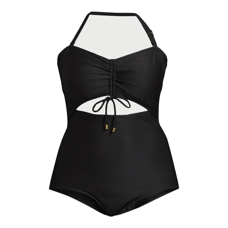 Time and Tru Women's and Plus Ottoman Ribbed Cutout One Piece Swimsuit, Sizes S-3X | Walmart (US)