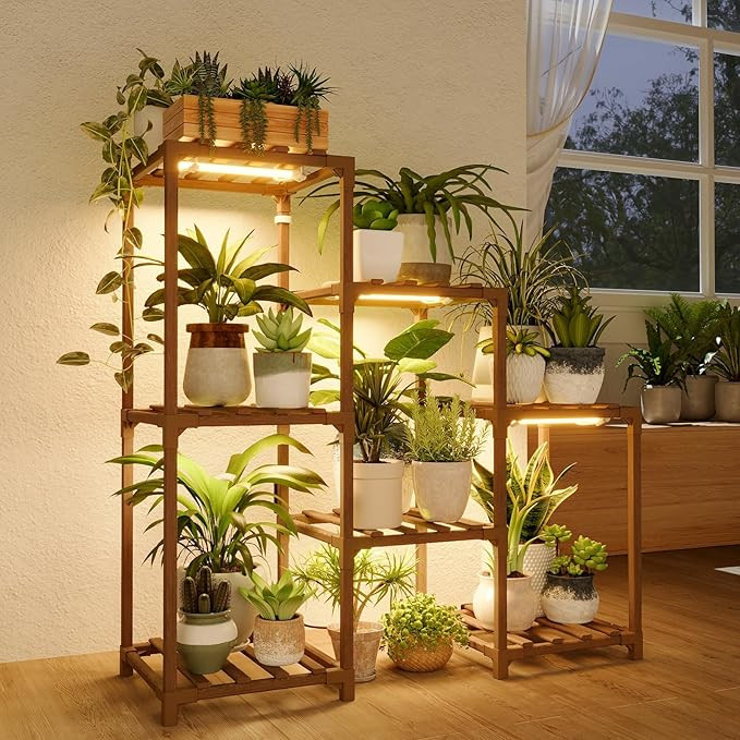 Bamworld Plant Stand with Grow Light Plant Shelf for Mutiple Pots 3 Tiers Ladder Plant Holder for... | Amazon (US)