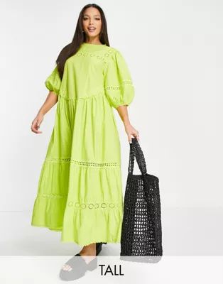 Topshop Tall broderie oversized chuck on maxi dress in chartreuse | ASOS (Global)