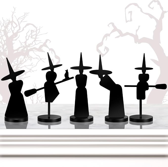 5 Pcs Halloween Decorations Indoor Halloween Witch Figurines Set Black Metal Halloween Witches De... | Amazon (US)