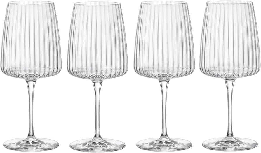 Bormioli Rocco Exclusiva Merlot Glasses, Set of 4-18 Oz. Ribbed Long Stem Star Glass Goblets with... | Amazon (US)