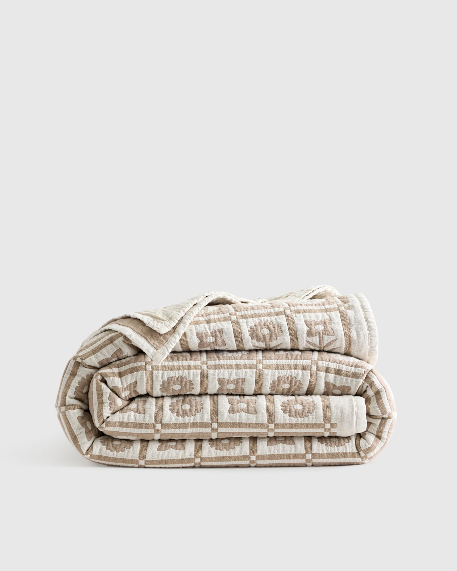 Quince | Jacquard Floral Coverlet in Toffee, Size Twin, Organic Cotton | Quince