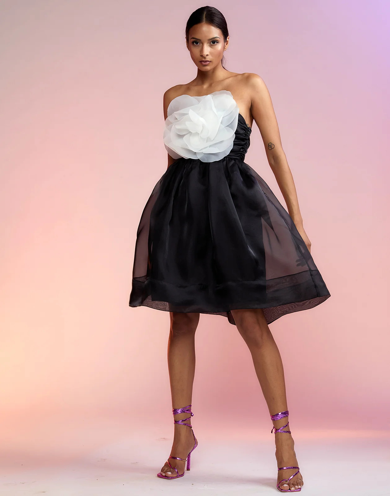 Organza Flower Strapless Dress | Cynthia Rowley