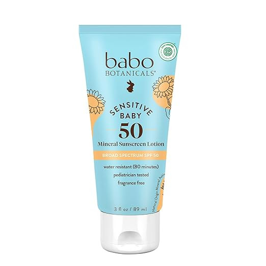 Babo Botanicals Sensitive Baby Mineral Sunscreen Lotion SPF50 - Natural Zinc Oxide - Face & Body ... | Amazon (US)