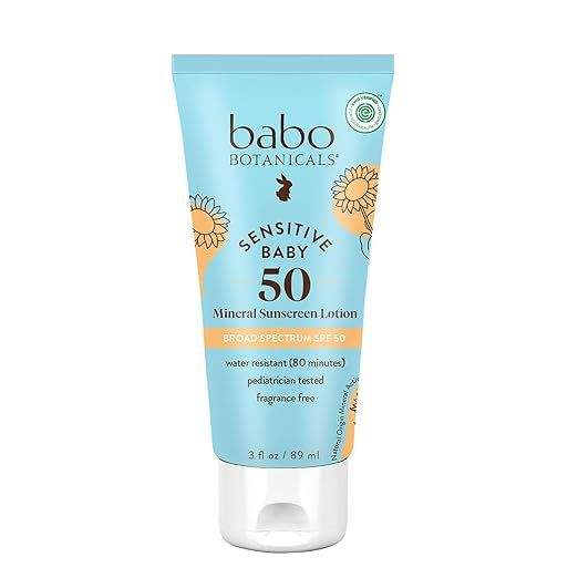 Babo Botanicals Sensitive Baby Mineral Sunscreen Lotion SPF50 - Natural Zinc Oxide - Face & Body ... | Amazon (US)