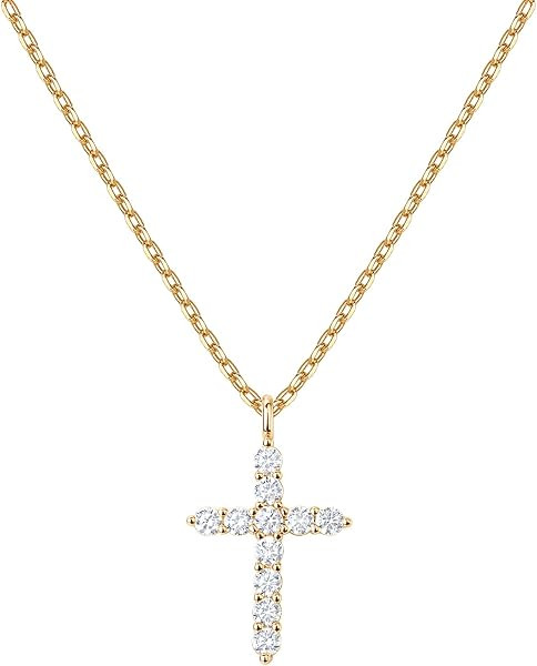 PAVOI 14K Gold Plated Cubic Zirconia Cross Necklace for Women | Cross Faith Pendant Necklaces | Amazon (US)